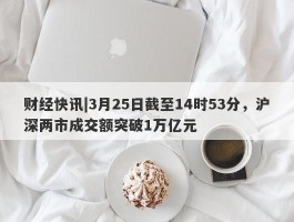 财经快讯|3月25日截至14时53分，沪深两市成交额突破1万亿元